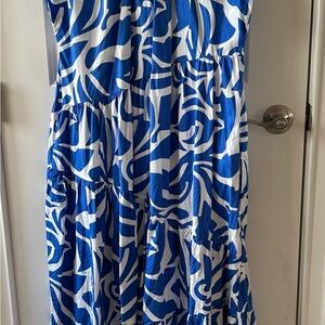 1. State Blue and White Abstract Dress
